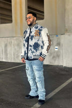 Doron Blue Tapestry Varsity Jacket