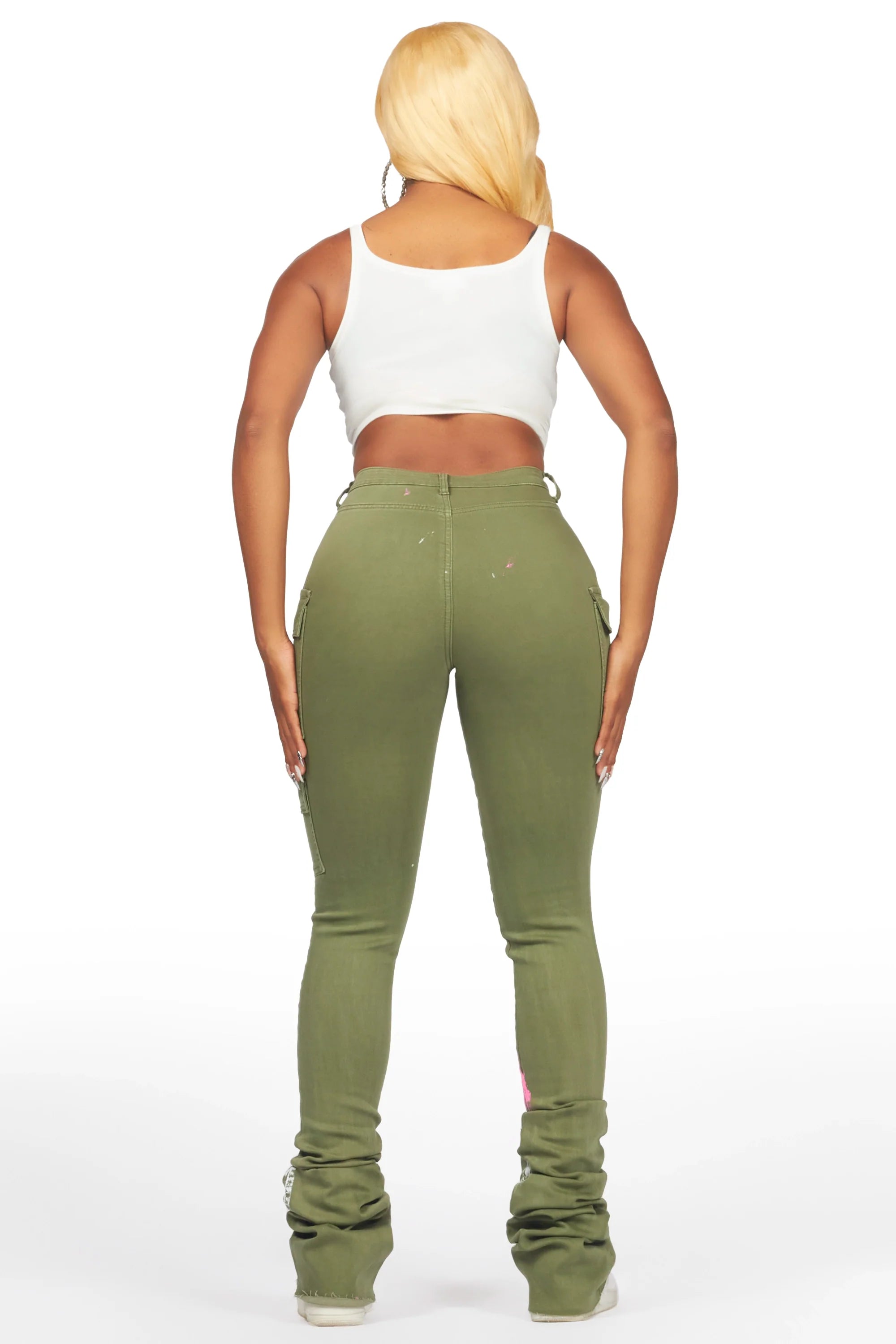 Breanna Olive Painted Super Stacked Jean