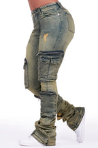 Alisson Dark Wash Tinted Cargo Super Stacked Jean