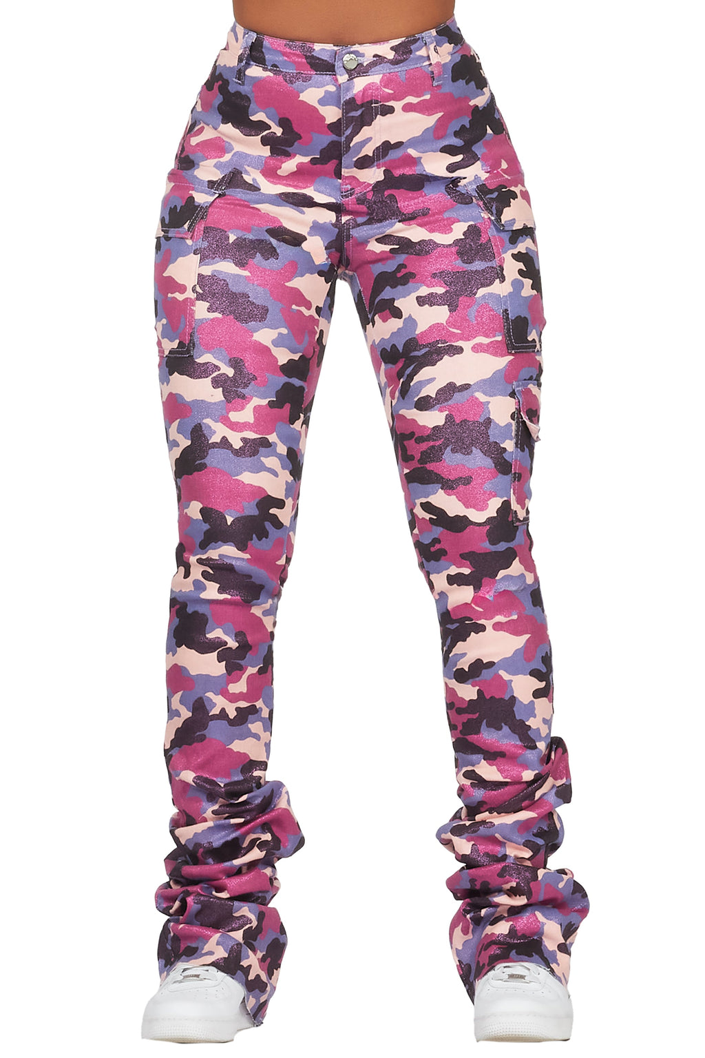 Alaysha Purple Camo Cargo Super Stacked PU Pant