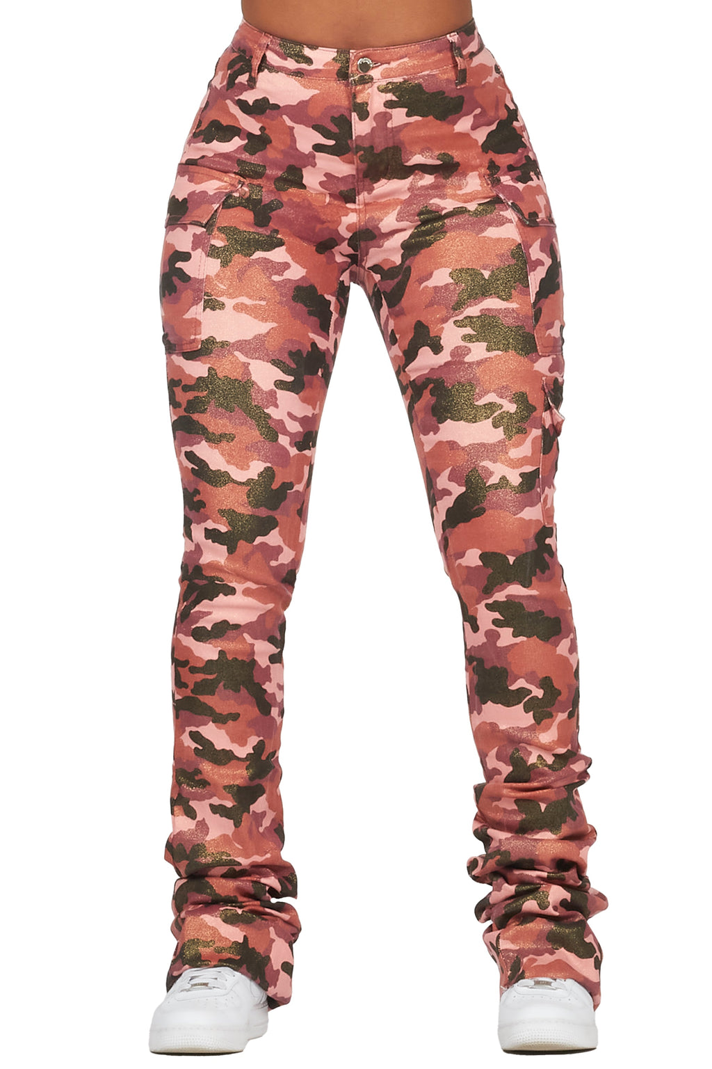 Alaysha Burgundy Camo Cargo Super Stacked PU Pant