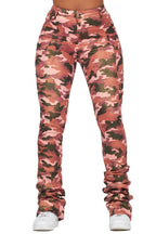 Alaysha Burgundy Camo Cargo Super Stacked PU Pant