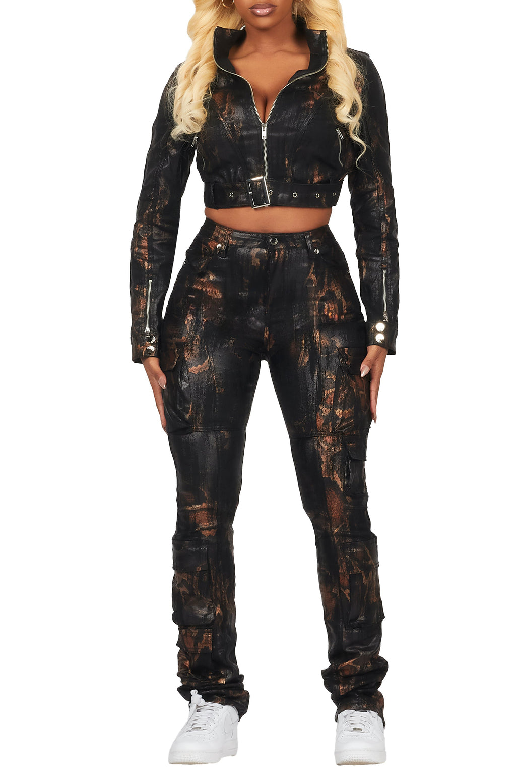 Nakedra Black Snakeskin Skinny Stacked PU Pant