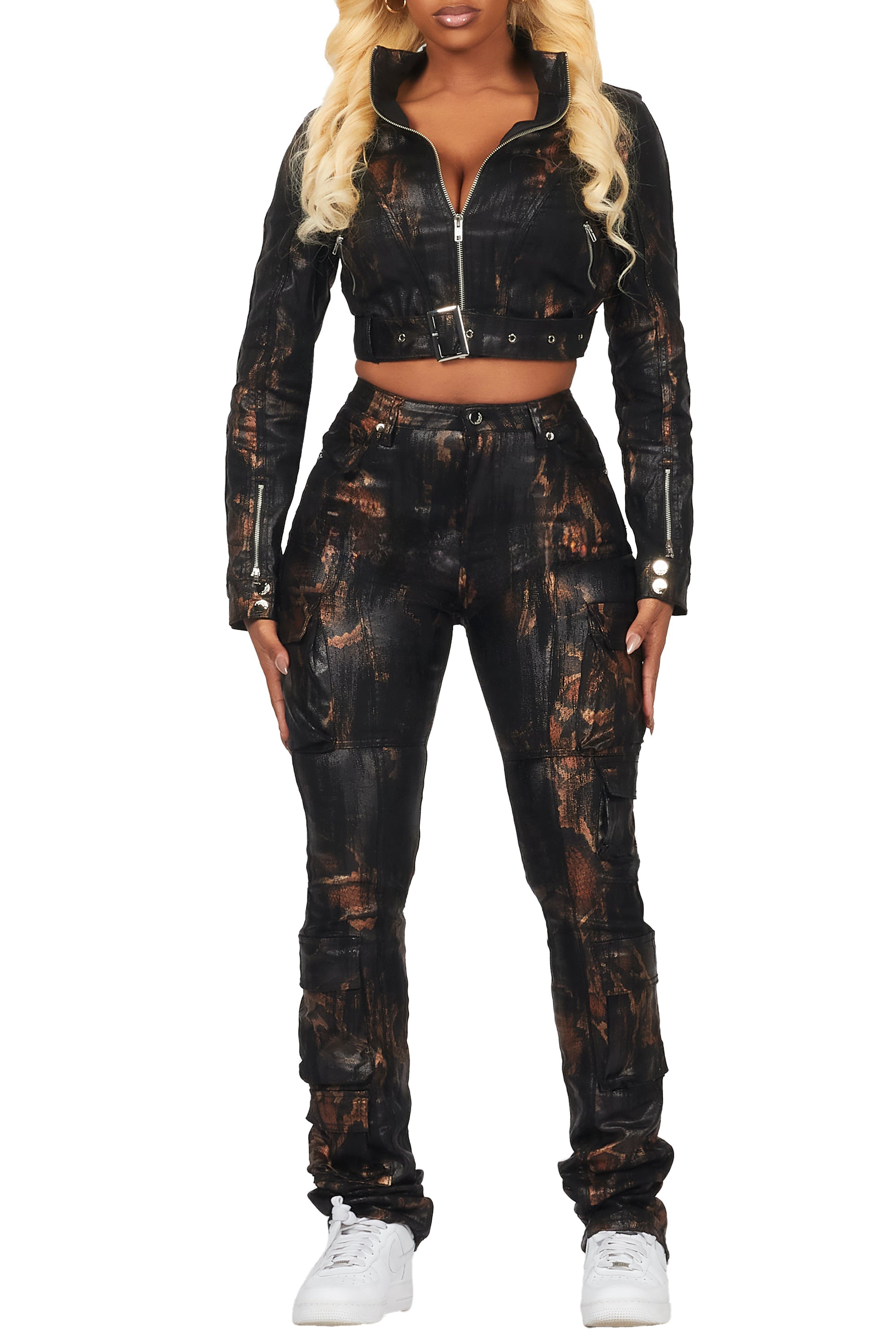 Nakedra Black Snakeskin Skinny Stacked PU Pant