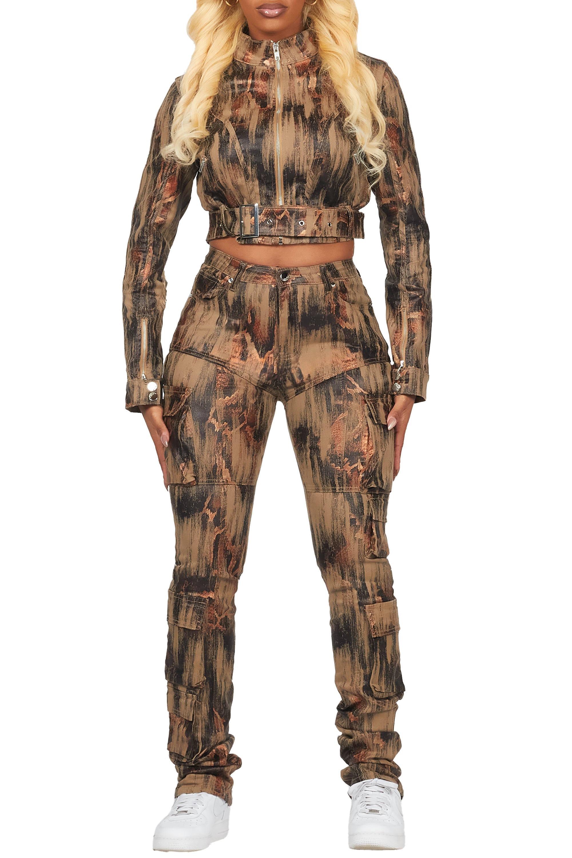 Nakedra Taupe Snakeskin Skinny Stacked PU Pant