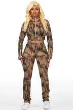 Nakedra Taupe Snakeskin Skinny Stacked PU Pant