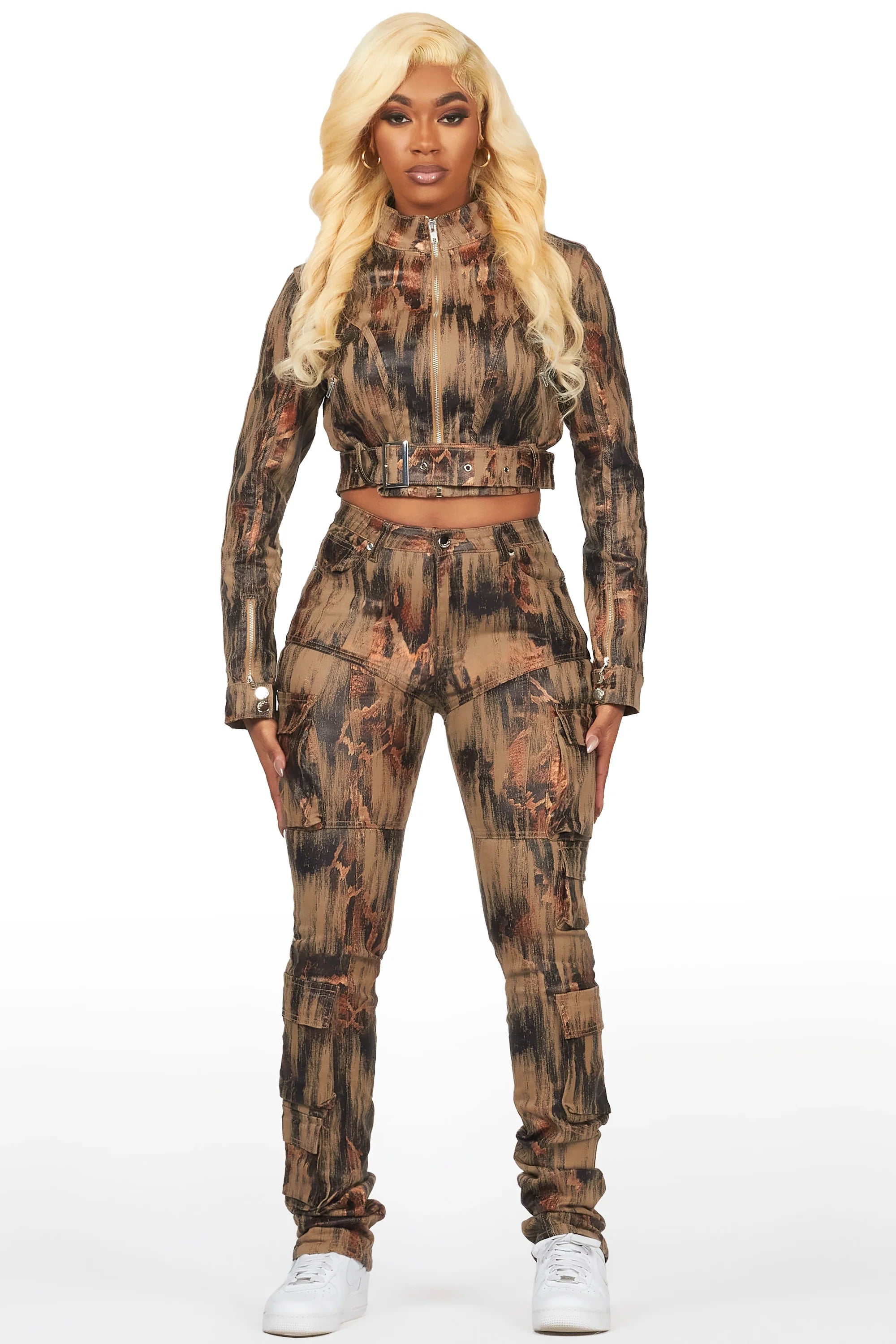 Nakedra Taupe Snakeskin Skinny Stacked PU Pant