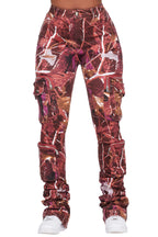 Alisson Burgundy Tree Camo Cargo Super Stacked Jean