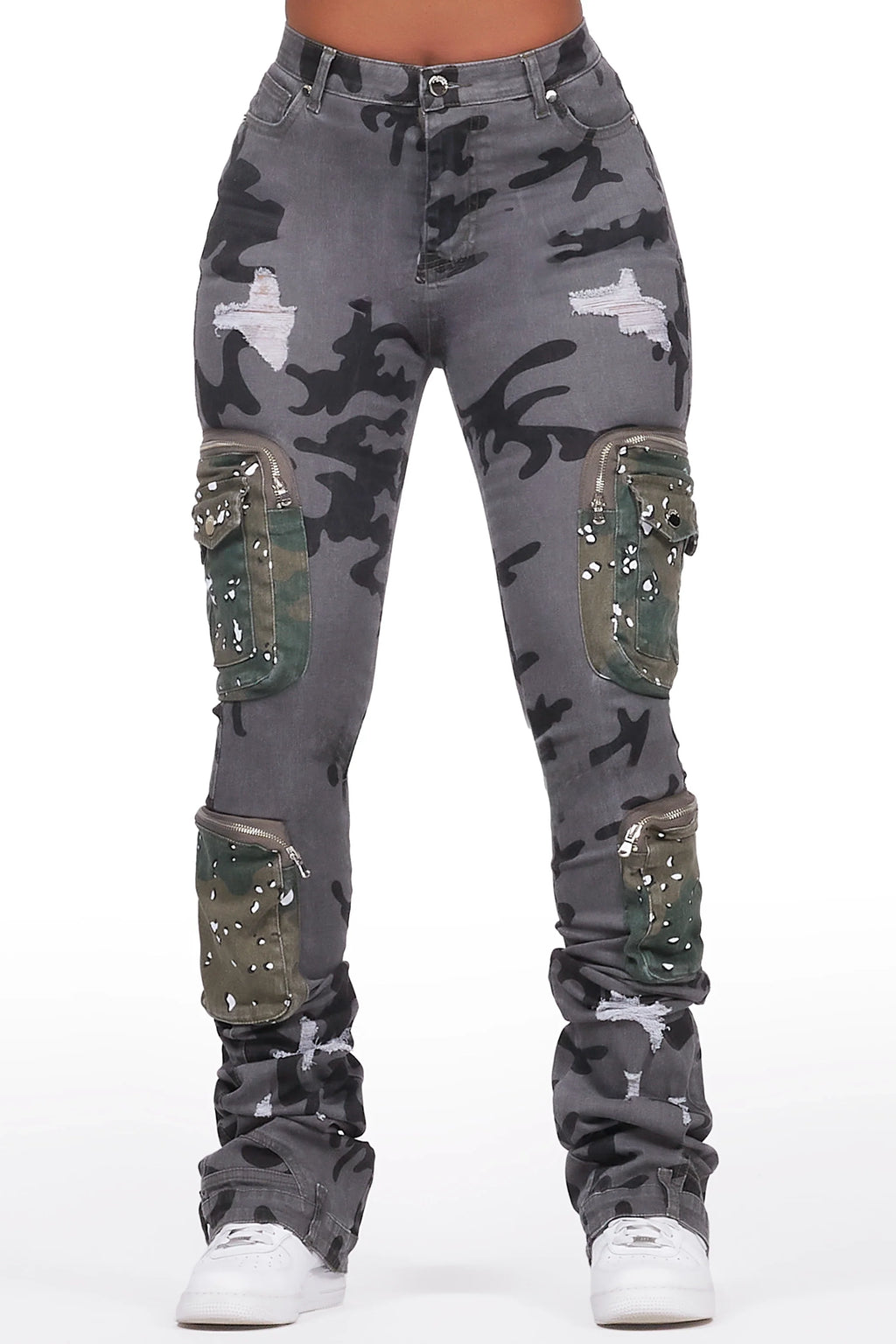 Alisson Grey Camo Cargo Super Stacked Jean