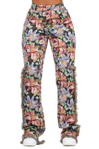 Tykima Black Floral Cargo Tapestry Stacked Pant