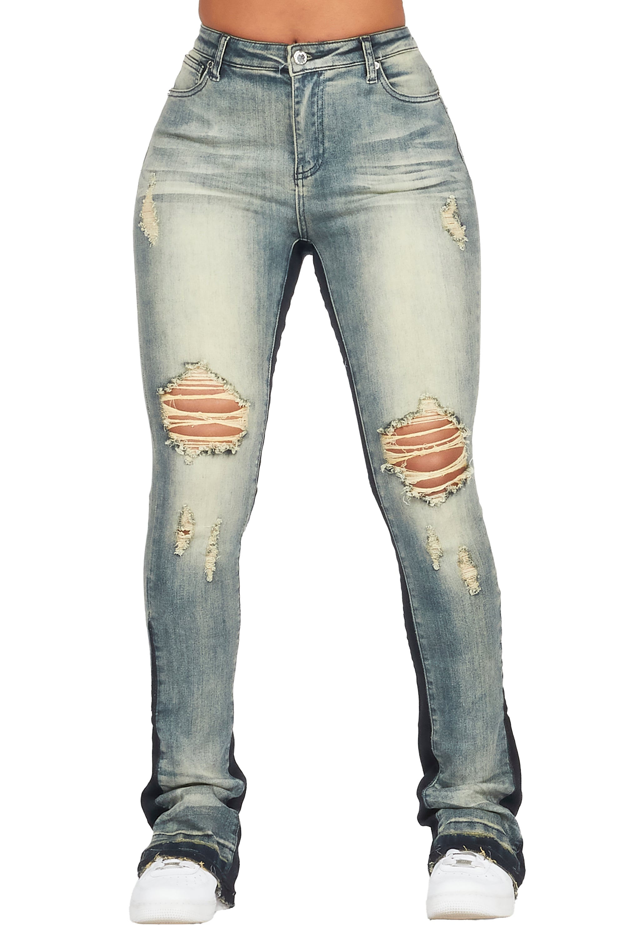 Jazminn Tinted Dark Wash Stacked Flare Jean