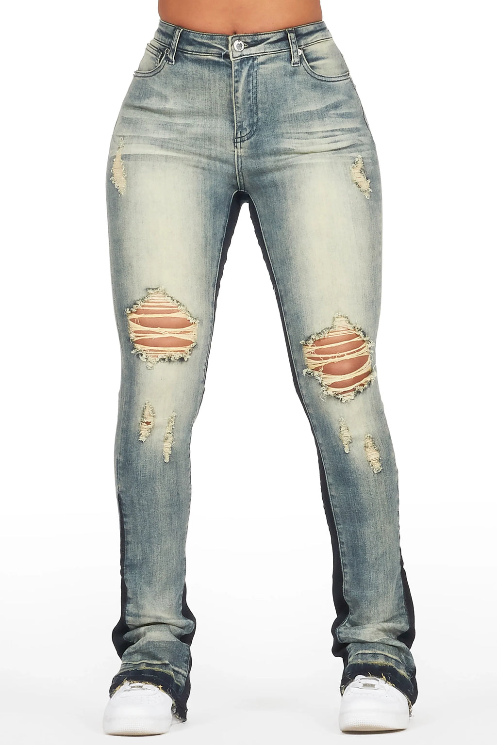 Jazminn Tinted Dark Wash Stacked Flare Jean