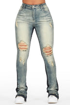 Jazminn Tinted Dark Wash Stacked Flare Jean