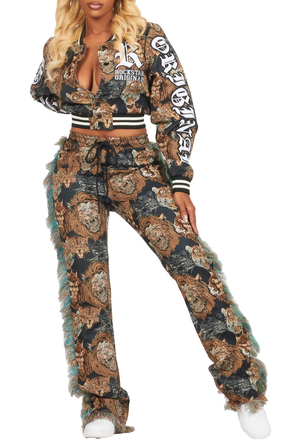 Ilishia Black Animal Print Tapestry Stacked Pant