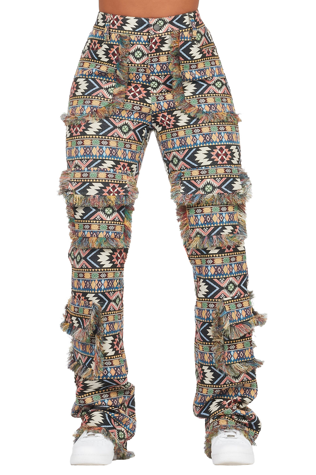 Ferlanda Black Cargo Tapestry Stacked Pant