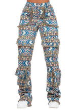 Ferlanda Blue Cargo Tapestry Stacked Pant