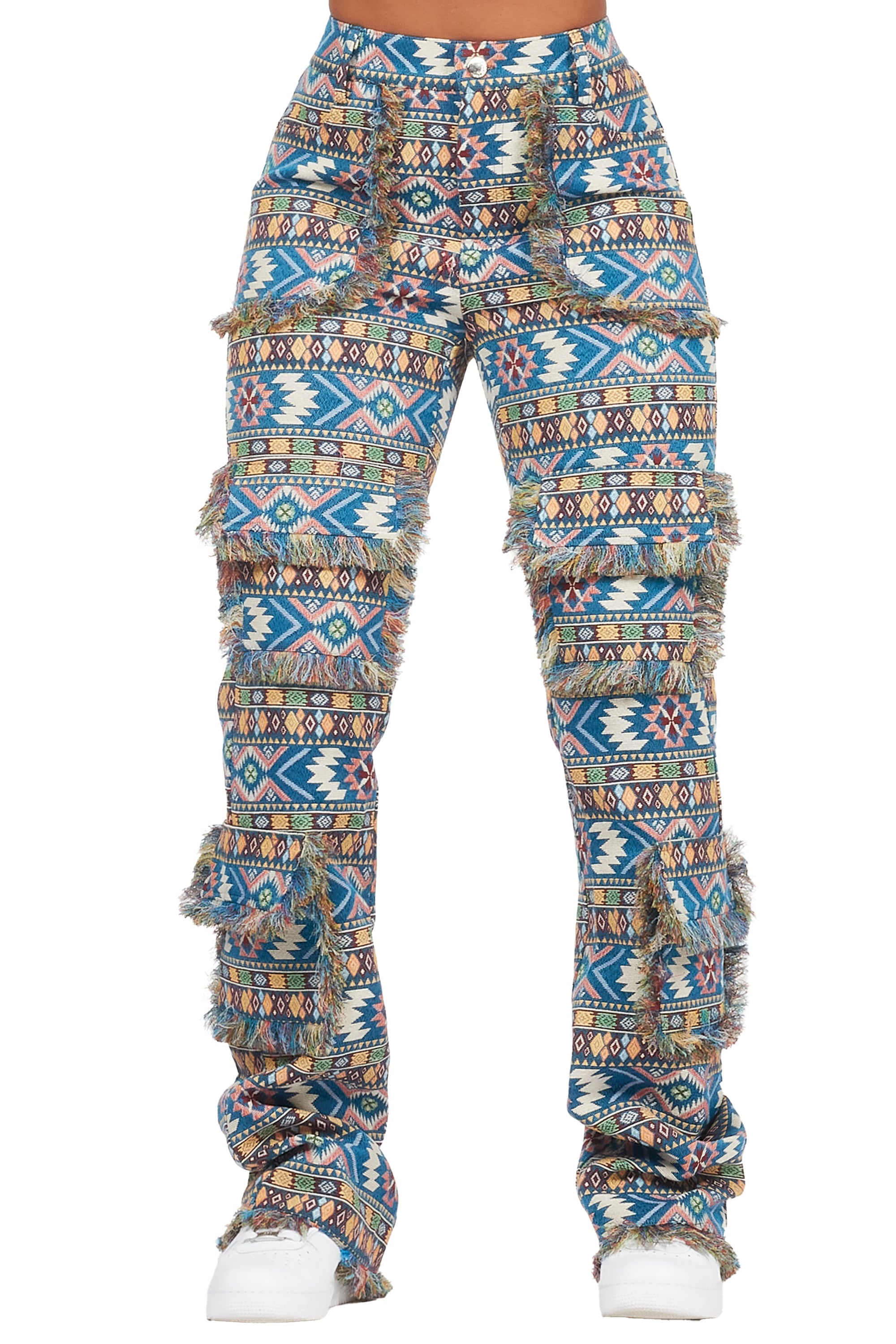 Ferlanda Blue Cargo Tapestry Stacked Pant