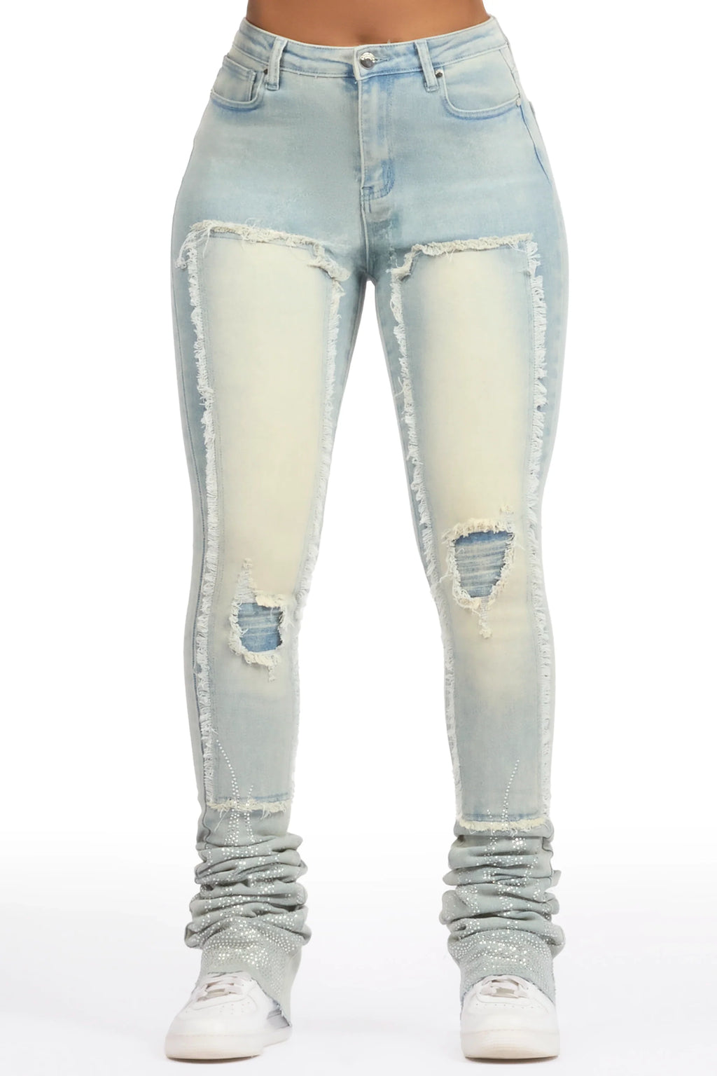 Karime Light Wash Rhinestone Stacked Jean