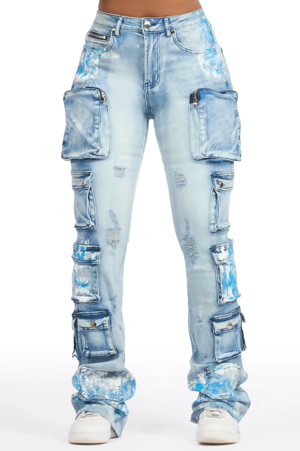 Tamala Light Wash Painted Stacked Flare Jean