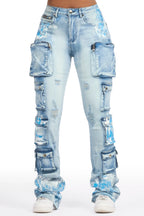 Tamala Light Wash Painted Stacked Flare Jean