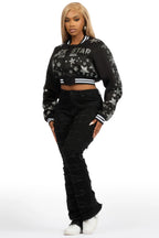 Shanda Black Crop Rhinestone Varsity Jacket