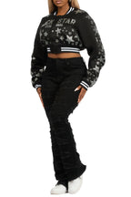 Shanda Black Crop Rhinestone Varsity Jacket