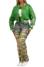 Beunca Green Rhinestone Varsity Jacket