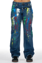 Chianne Dark Wash Painted Baggy Jean