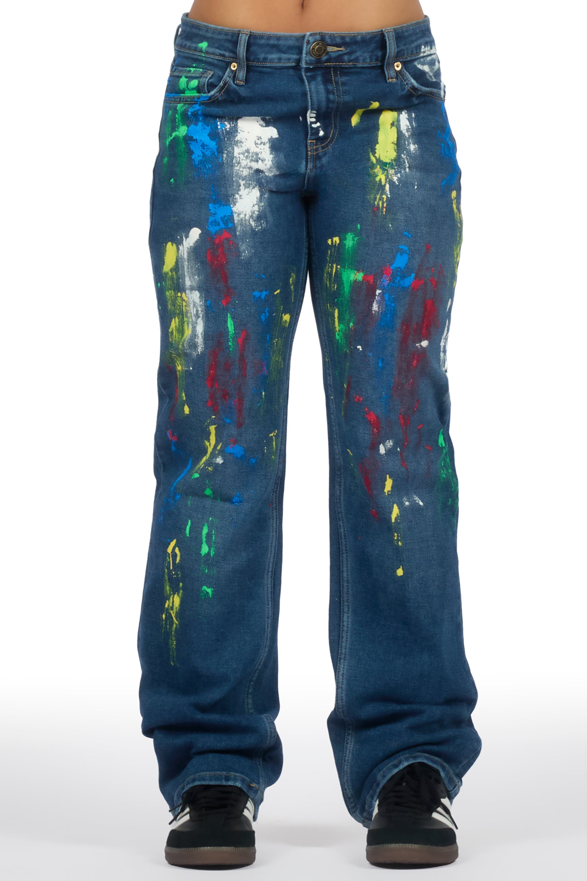 Chianne Dark Wash Painted Baggy Jean