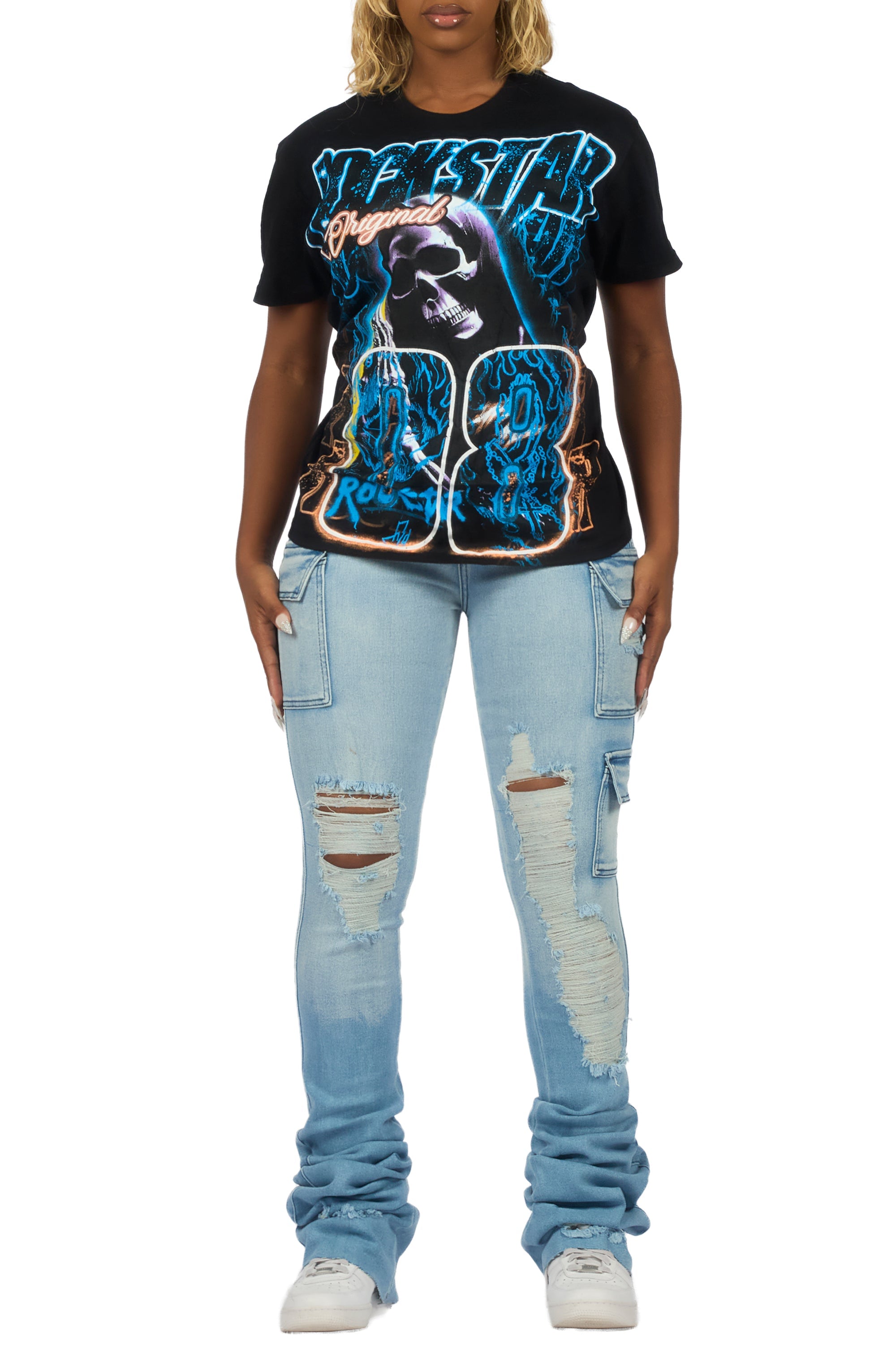 Latachie Black Tee & Vixen Light Wash Jean Set