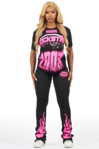 Esha Black/Pink T-Shirt Trackset