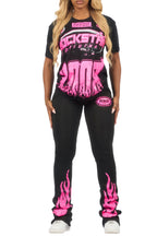 Esha Black/Pink T-Shirt Trackset