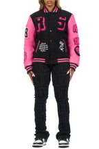 Leslee Black/Pink Oversized Varsity Jacket