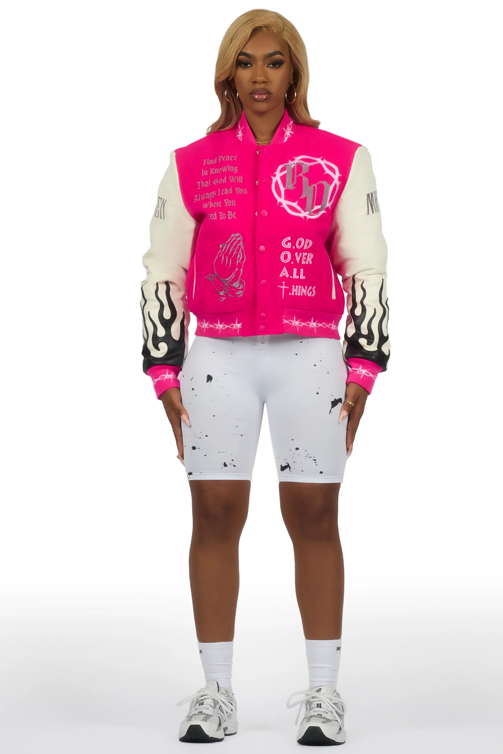 Yalanda Hot Pink Oversized Varsity Jacket