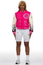 Yalanda Hot Pink Oversized Varsity Jacket