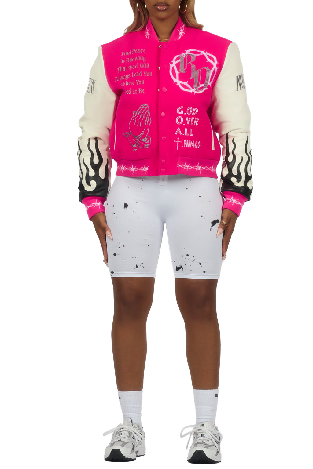 Yalanda Hot Pink Oversized Varsity Jacket