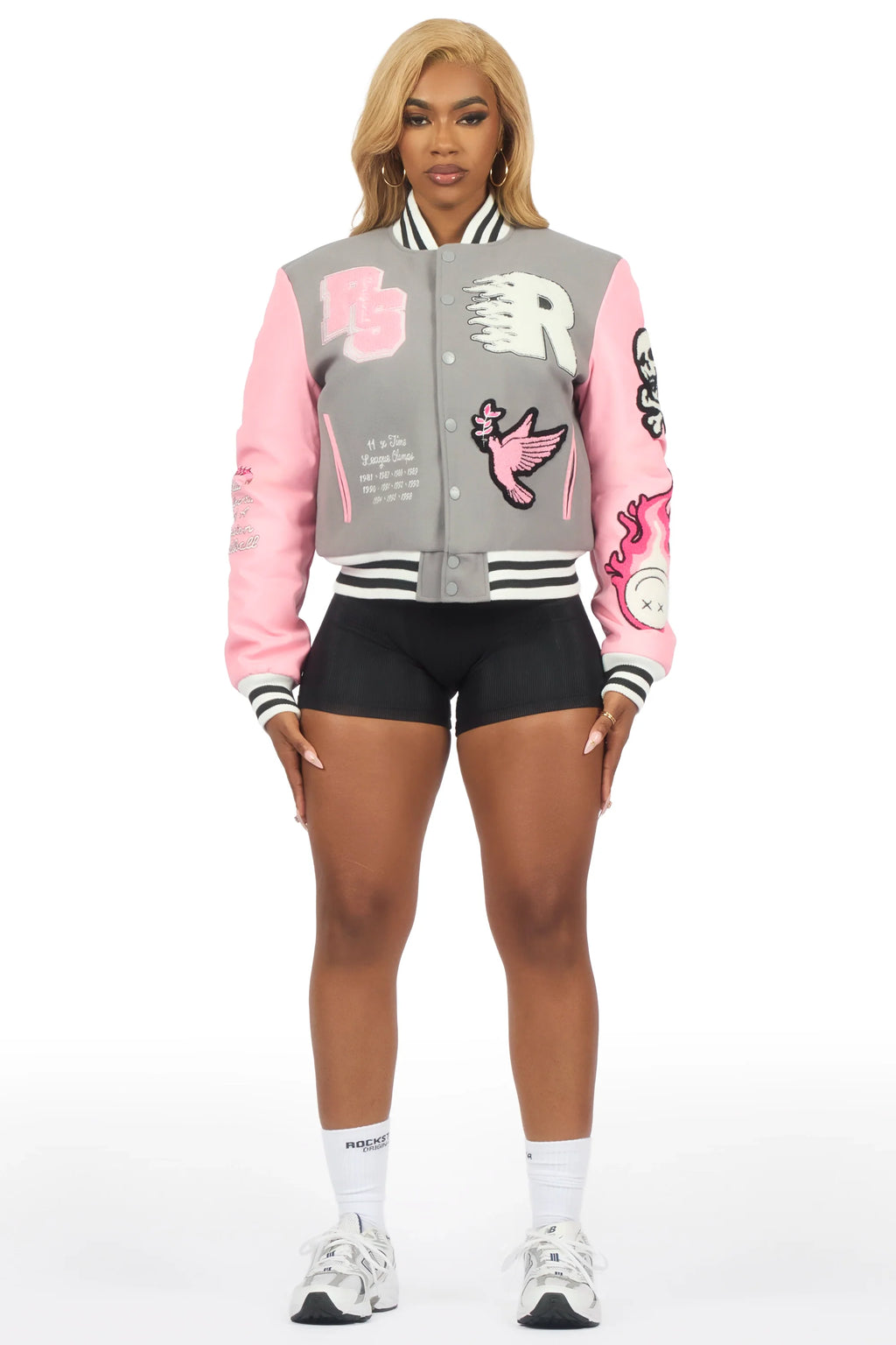 Aniya Grey Oversized Varsity Jacket