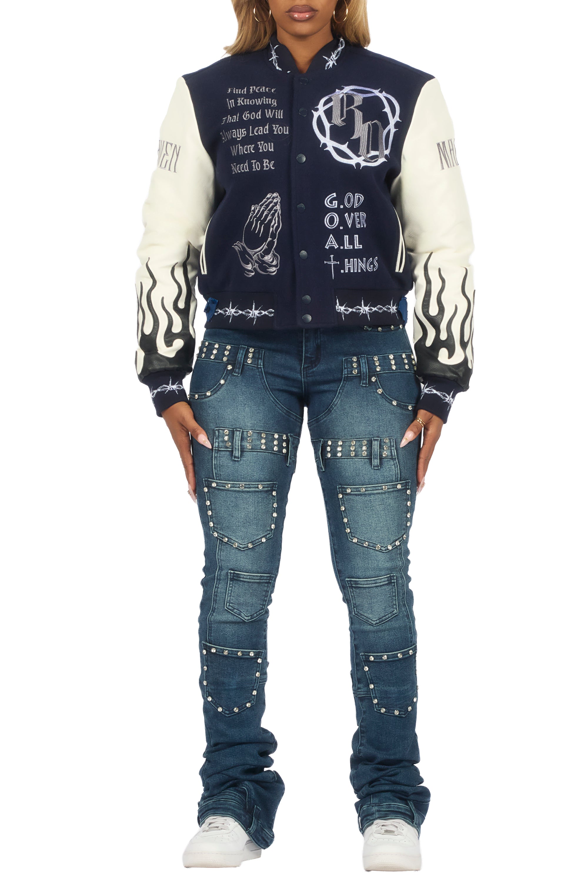 Yalanda Navy Oversized Varsity Jacket