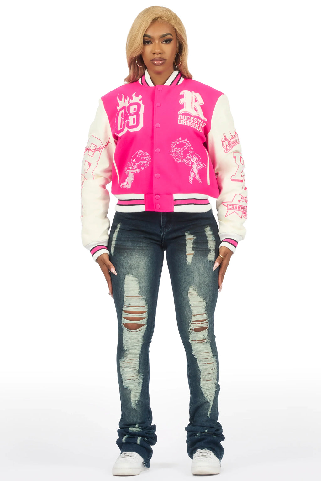 Sharray Hot Pink Oversized Varsity Jacket