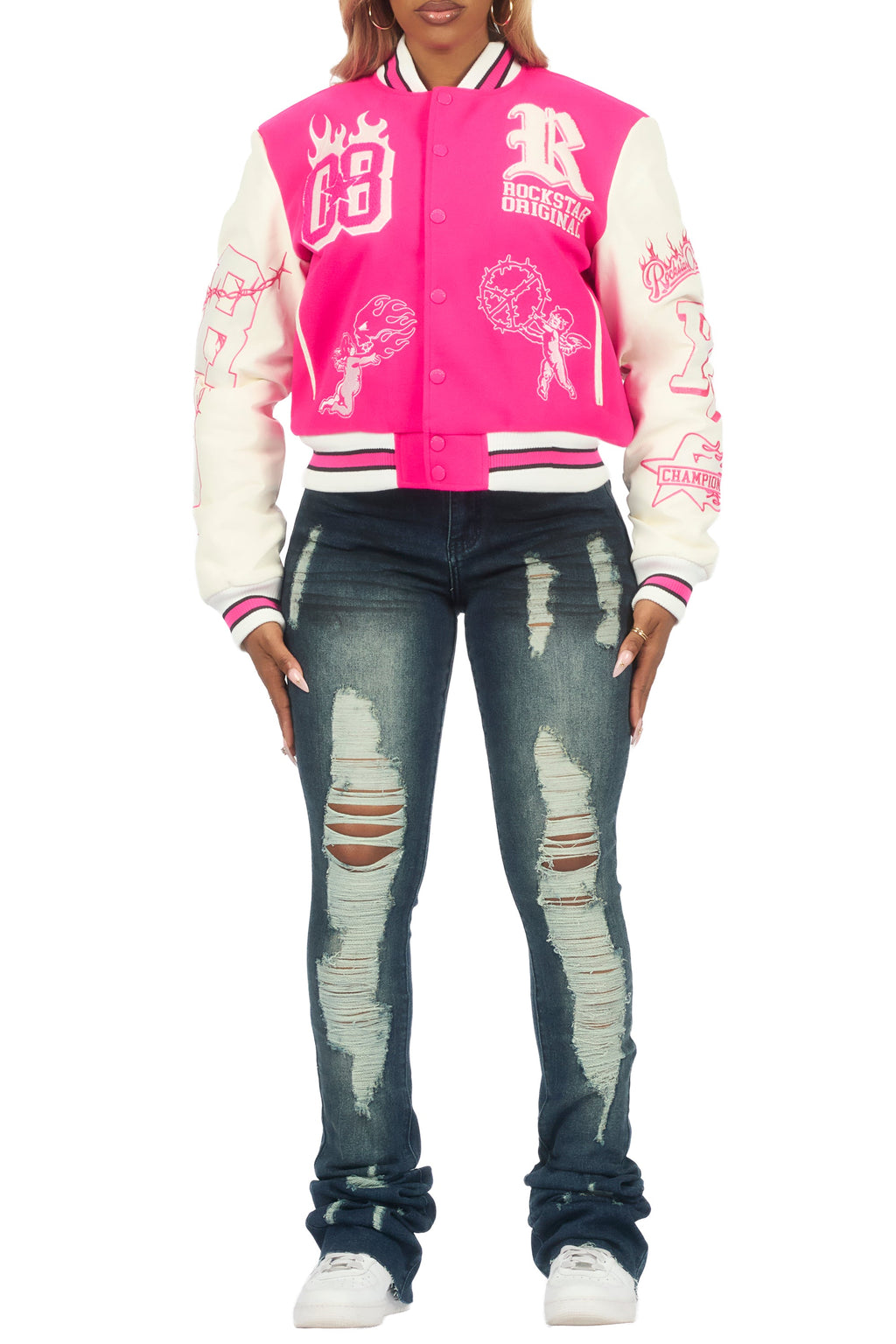 Sharray Hot Pink Oversized Varsity Jacket