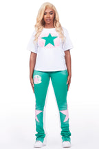 Kaliyah White/Green T-Shirt Trackset
