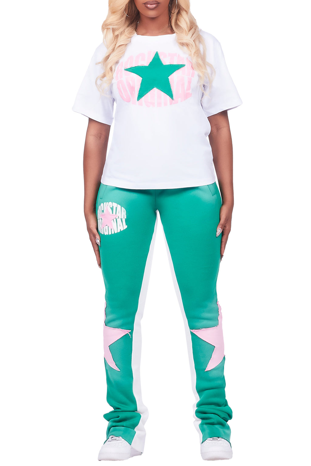 Kaliyah White/Green T-Shirt Trackset