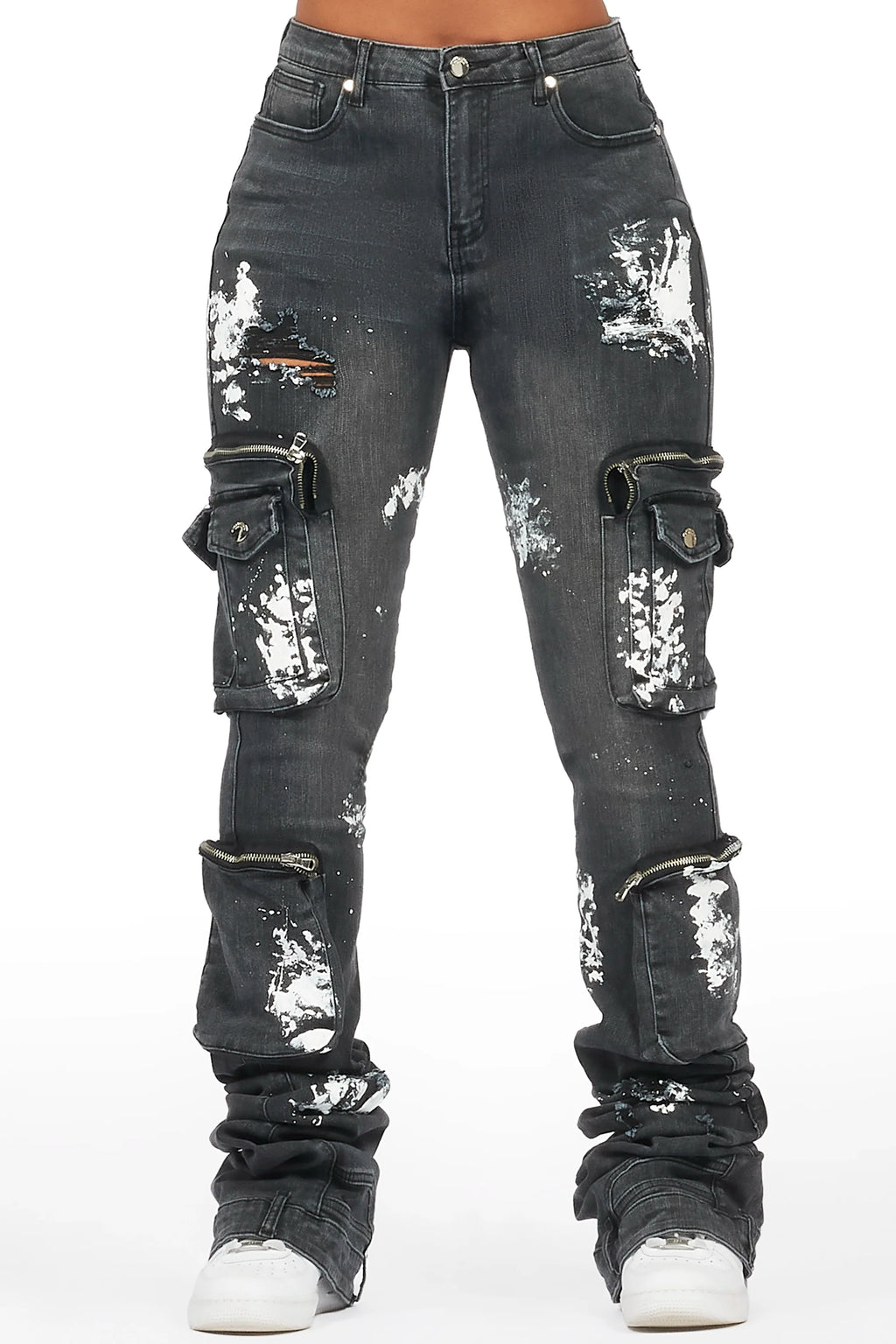 Tatyana Grey Wash Painted Super Stacked Jean