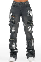 Tatyana Grey Wash Painted Super Stacked Jean
