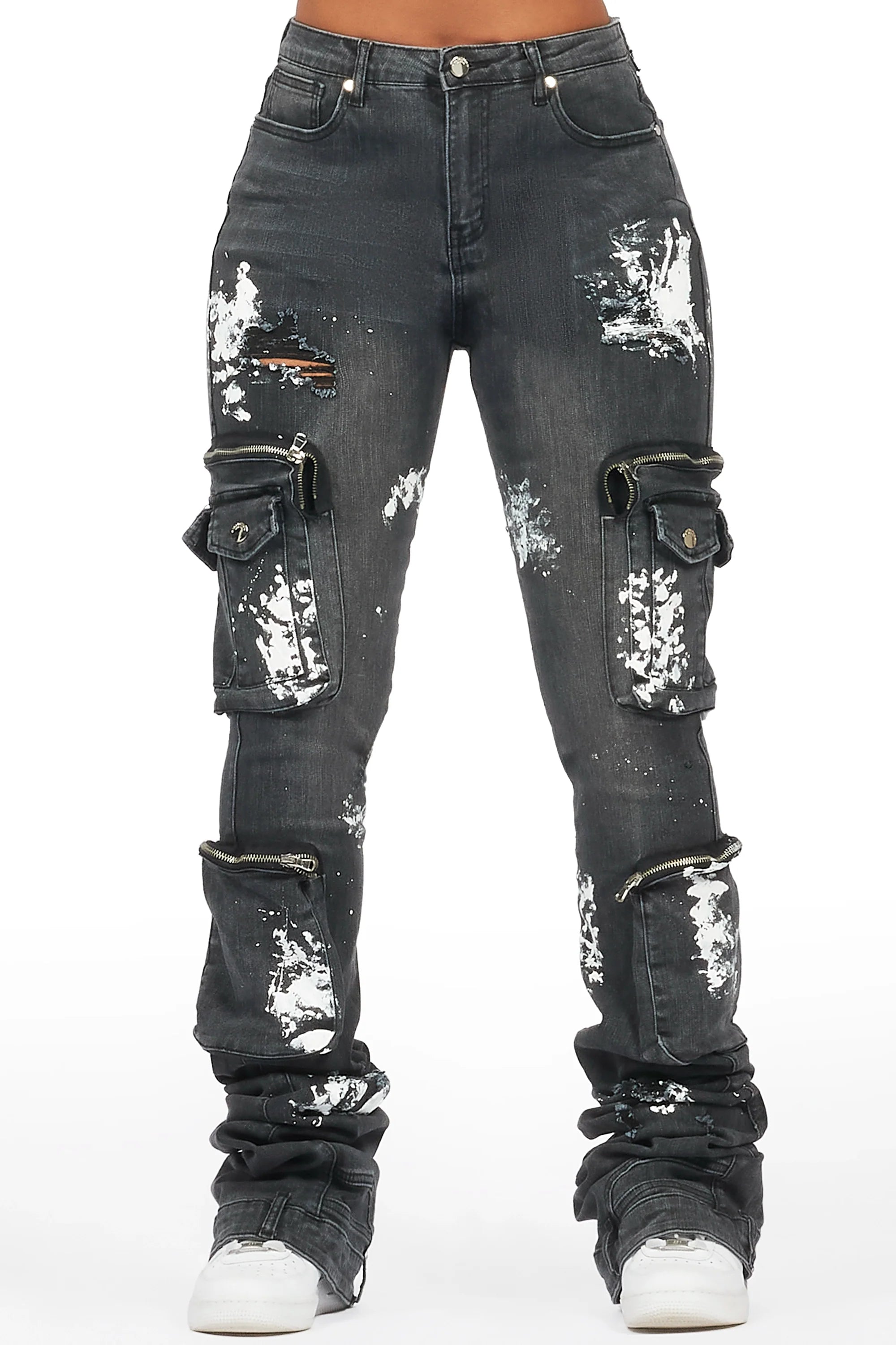 Tatyana Grey Wash Painted Super Stacked Jean