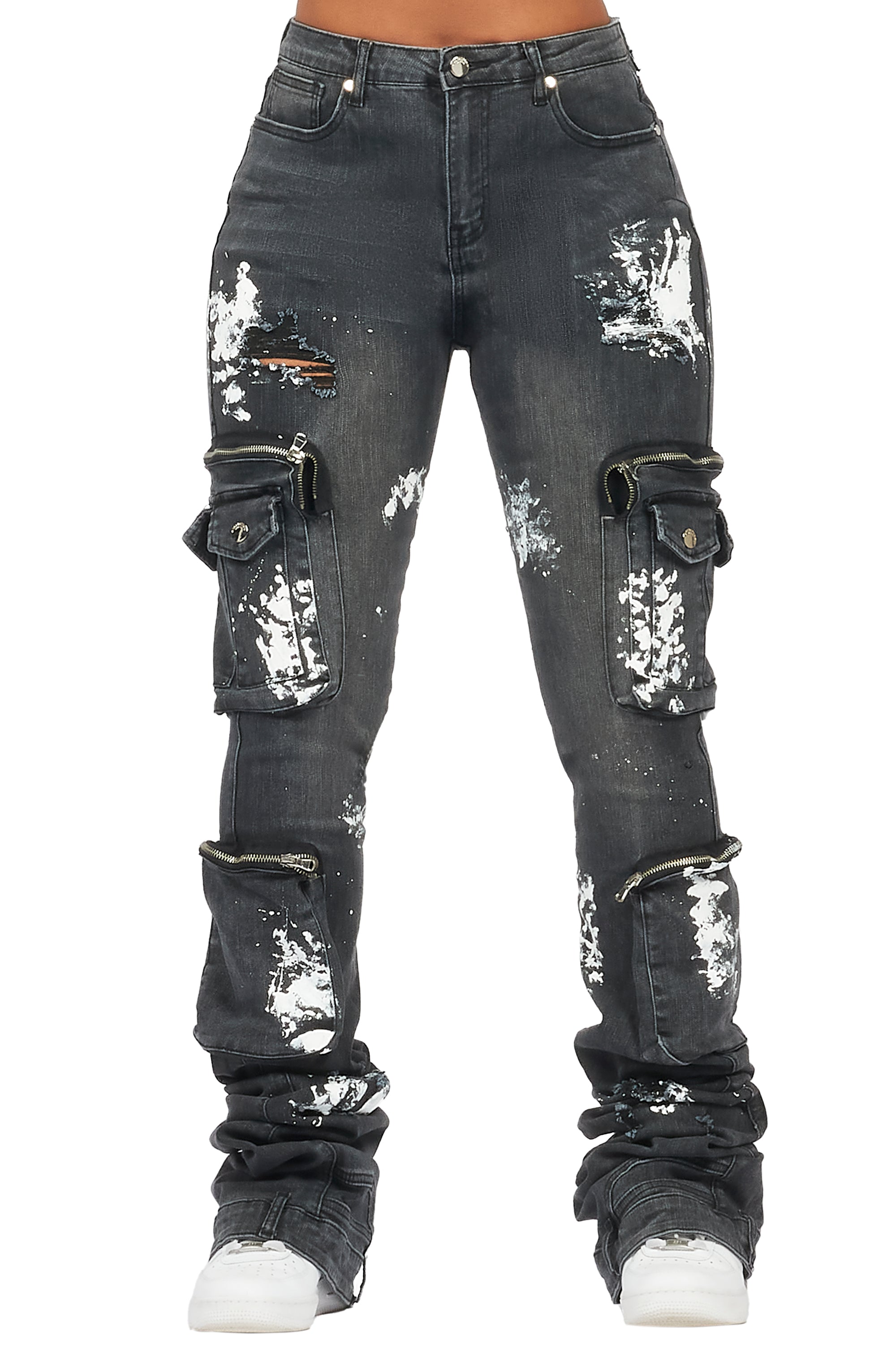Tatyana Grey Wash Painted Super Stacked Jean