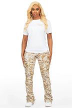 Sharee White/Beige T-Shirt & Jean Set
