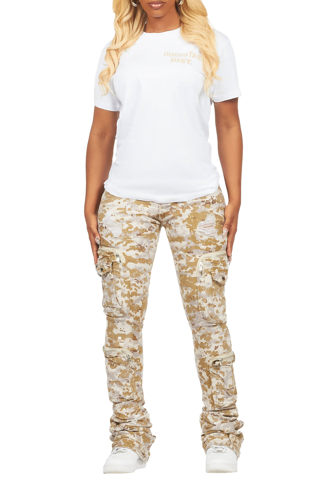 Sharee White/Beige T-Shirt & Jean Set