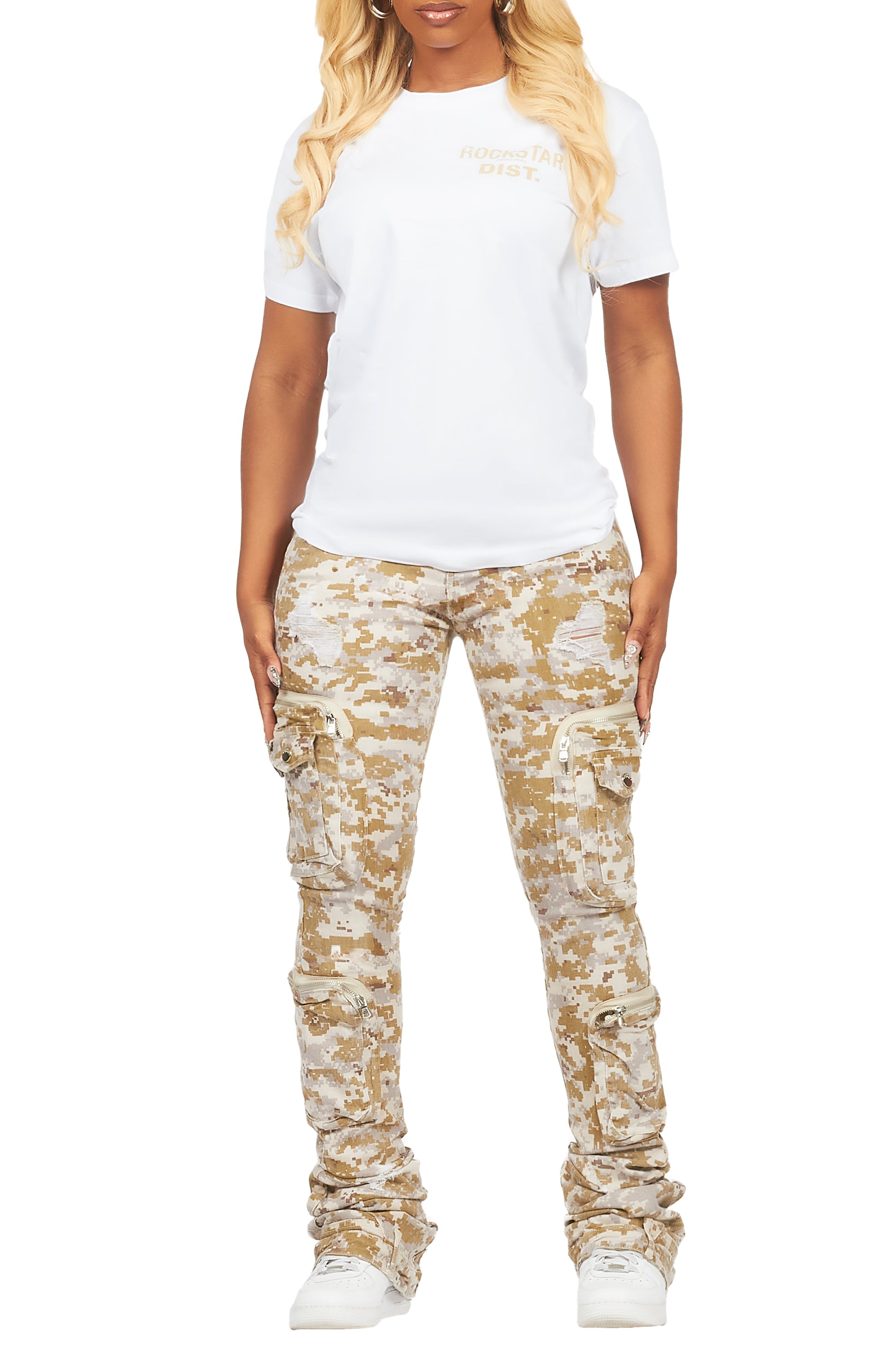 Sharee White/Beige T-Shirt & Jean Set