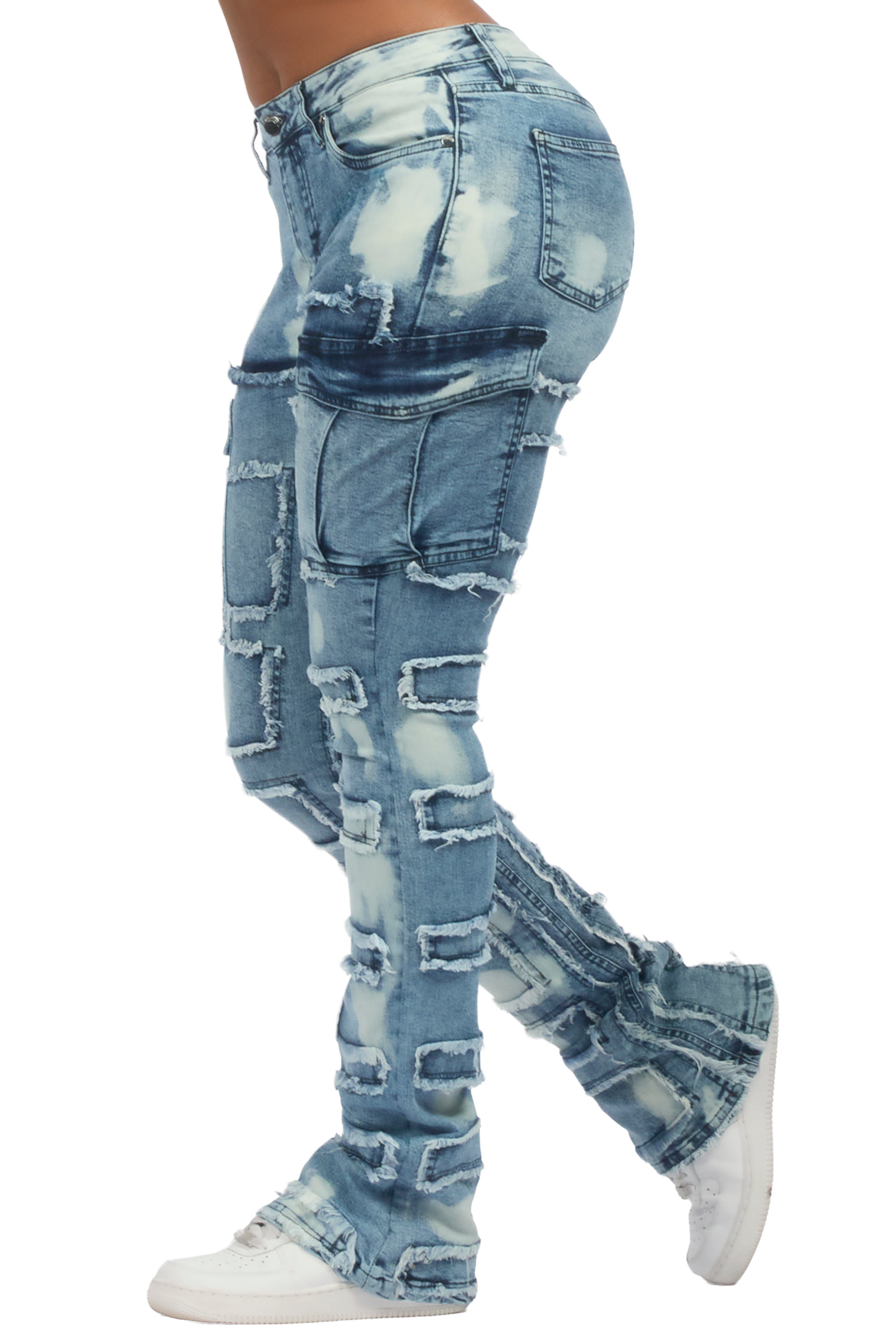Ramia Blue Bleach Stacked Flare Jean